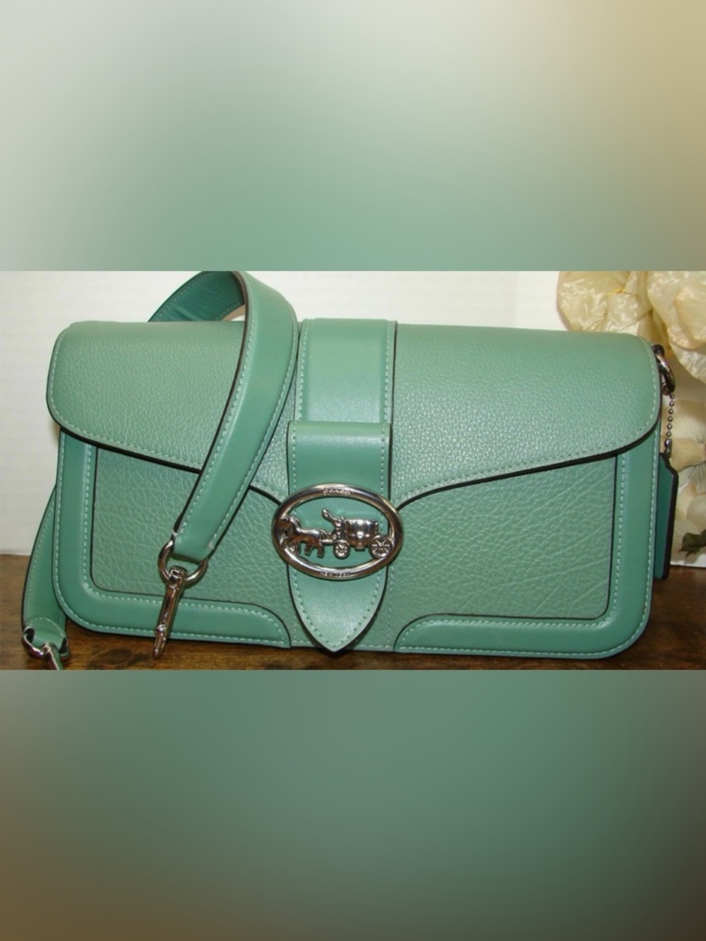 Coach green purse with silver hardware